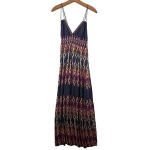 Ganji LA Maxi Dress M Babydoll Halter Smocked Ikat Boho Festival Beach Cruise